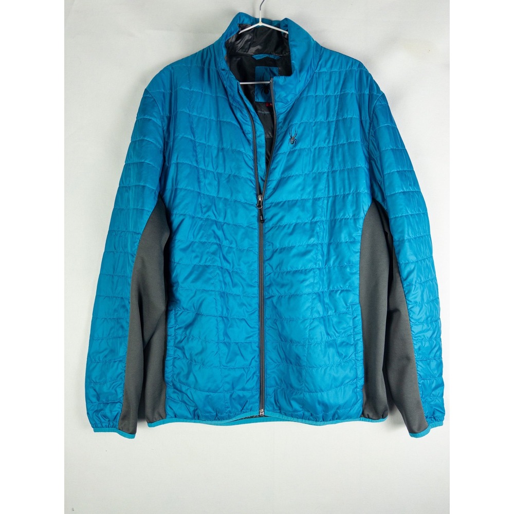 Spyder Quilted Puffer Jacket Mens XL Blue Gray Full Zip Gorpcore Ski Alpine